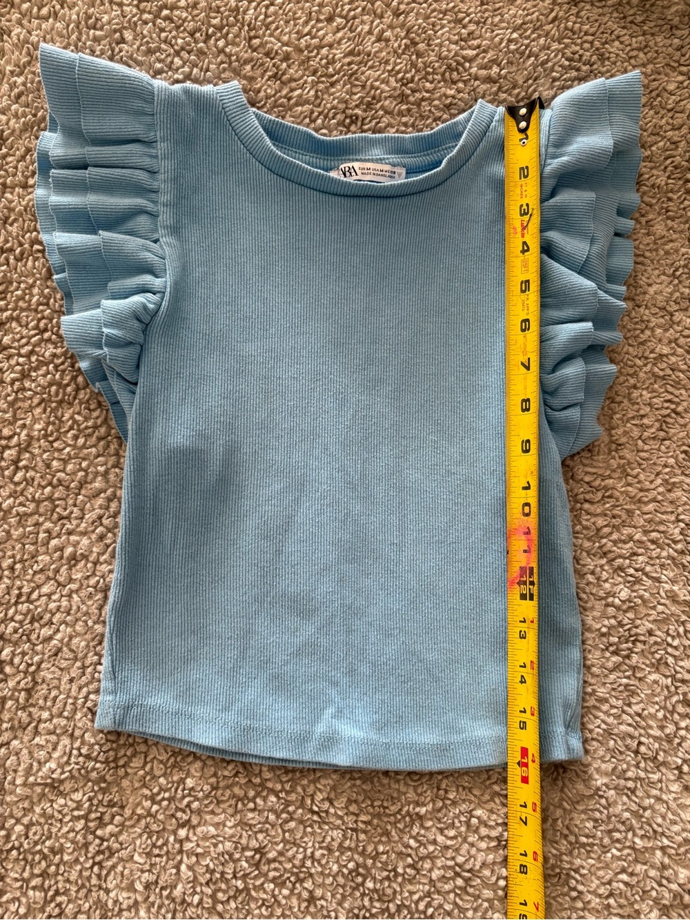 Zara Light Blue Ruffle Sleeve Tee - Picture 4 of 5